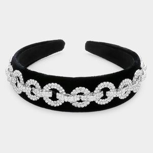Black and Silver Rhinestone Crystal Chain Link Headband Hair Statement Accessory